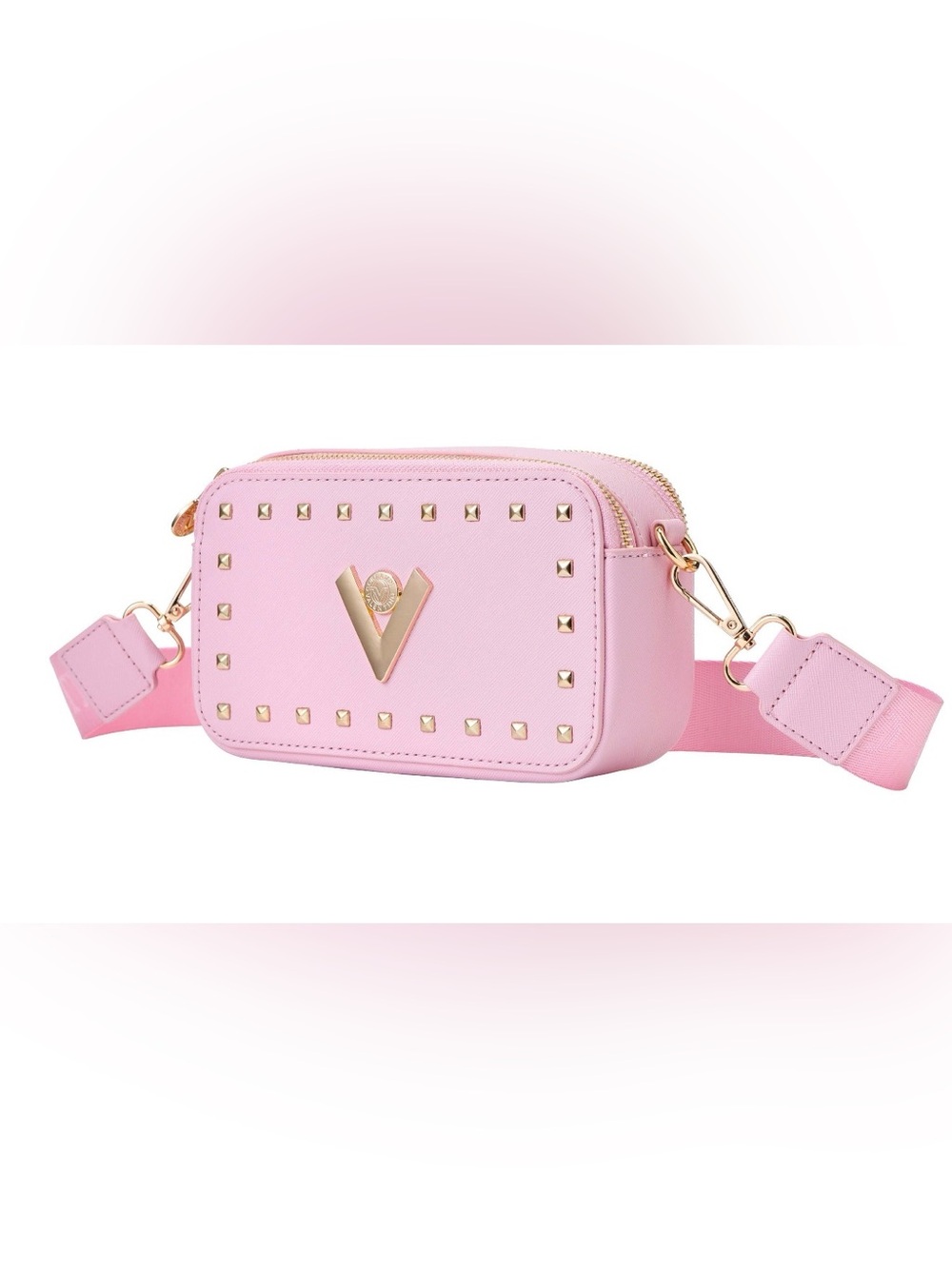 Valentino Orlandi Baby Pink Studded Crossbody with Gold Hardware NWT